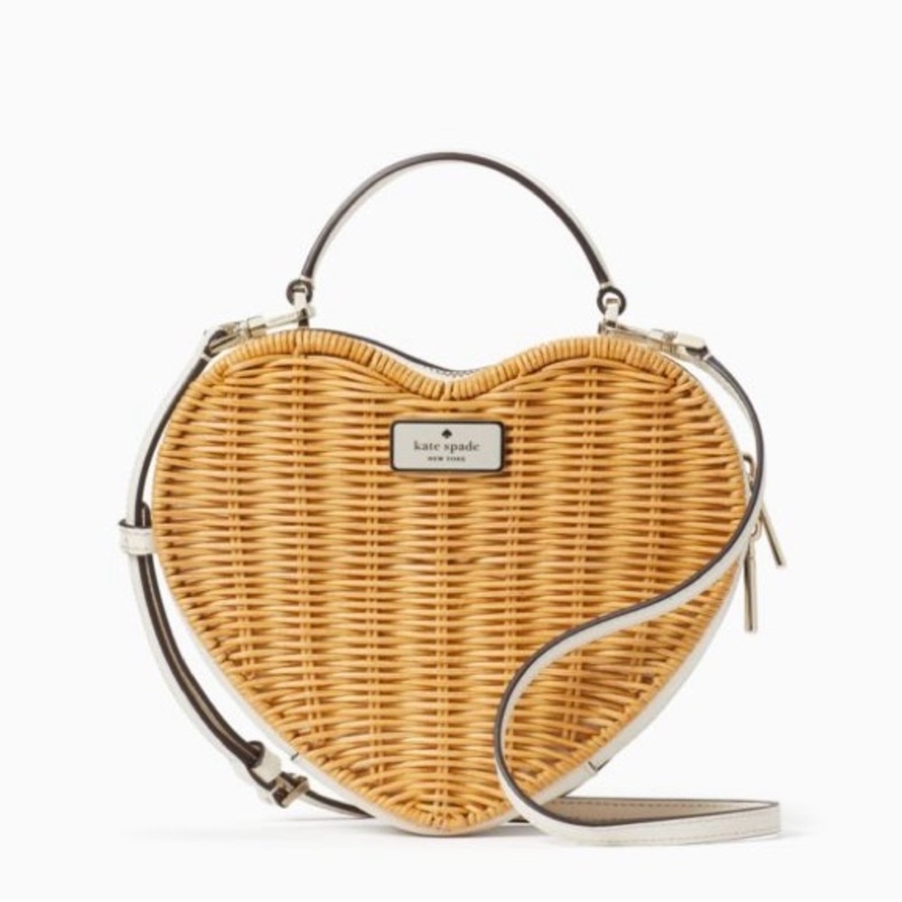Kate Spade Wicker Heart Crossbody Bag in Tan and White